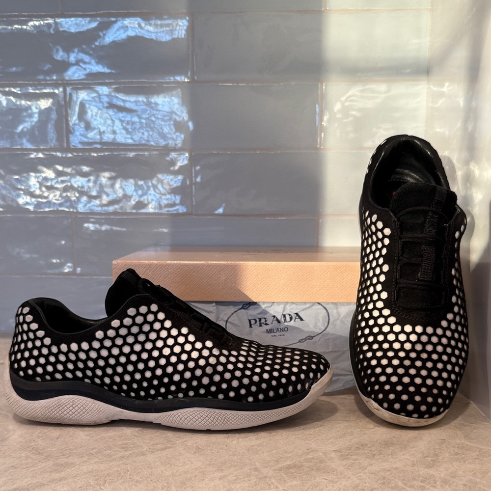 Prada Black and White Dot Sneakers - Picture 2 of 4